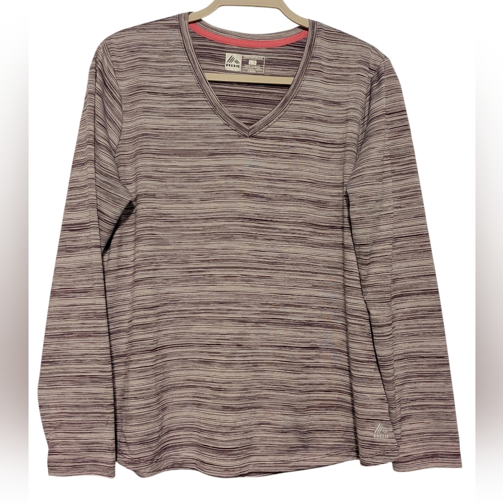 RBX Women's Long Sleeve V-Neck Striped Athletic Tee - Purple